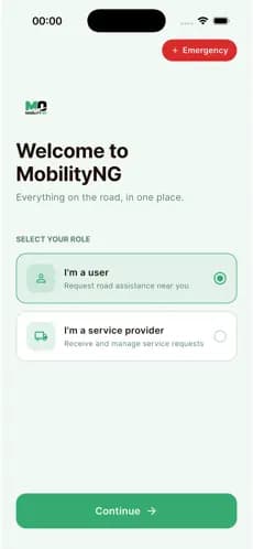 MobilityNG home screen